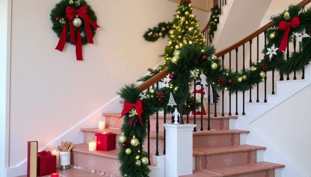 Decoración navideña para escaleras en el hogar