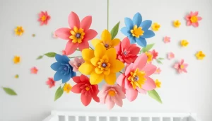 Decoración de habitación infantil con flores de papel de colores out-0-378