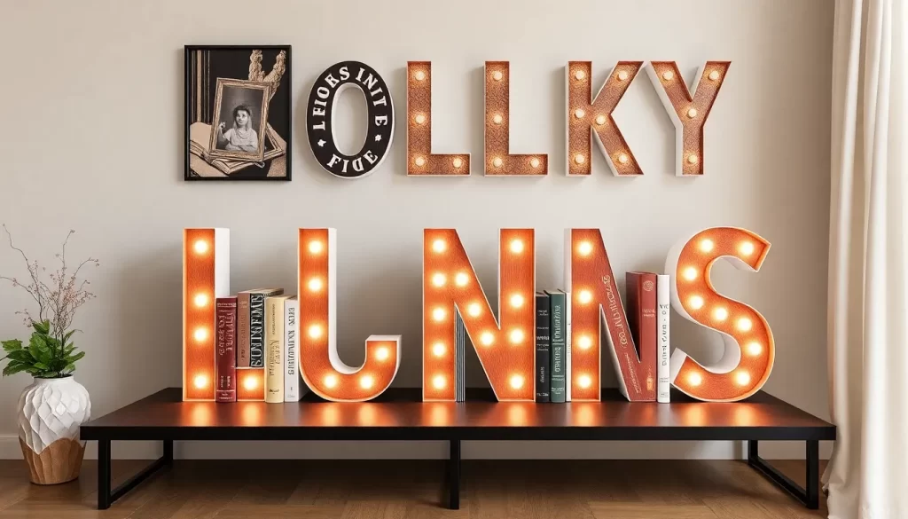 Decoración de interiores con libros en forma de letras