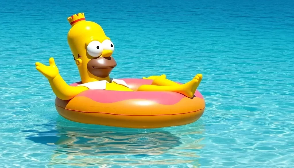 Flotador gigante tipo Donut de Homer Simpson para disfrutar en el agua