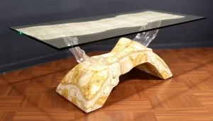 Mesa de cristal fabricada con palé de conglomerado out-0-21