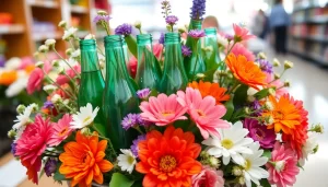 Centro colgante de flores con botellas de plástico recicladas out-0-391