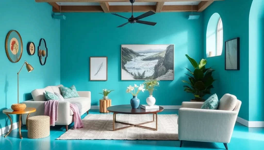Ideas creativas para decorar y pintar un salón en turquesa